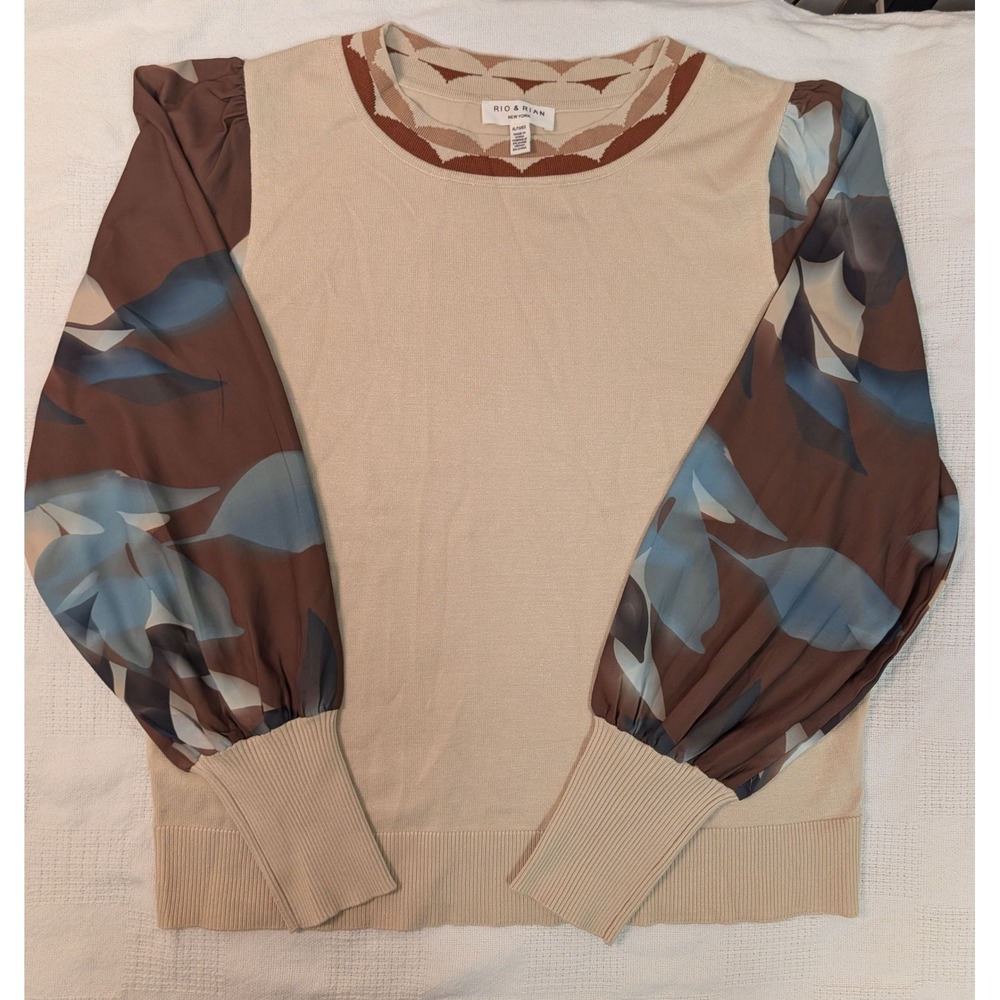 Rio & Rian New York XL Sweater Blouse Floral Sheer Balloon Sleeve